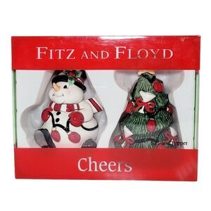 2006‎ Fitz and Floyd Salt and Pepper Shakers CHEERS Snowman & Christmas Tree